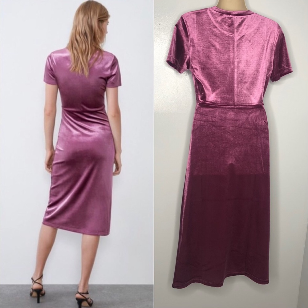 Zara pink velvet midi side slit dress M - Picture 3 of 9
